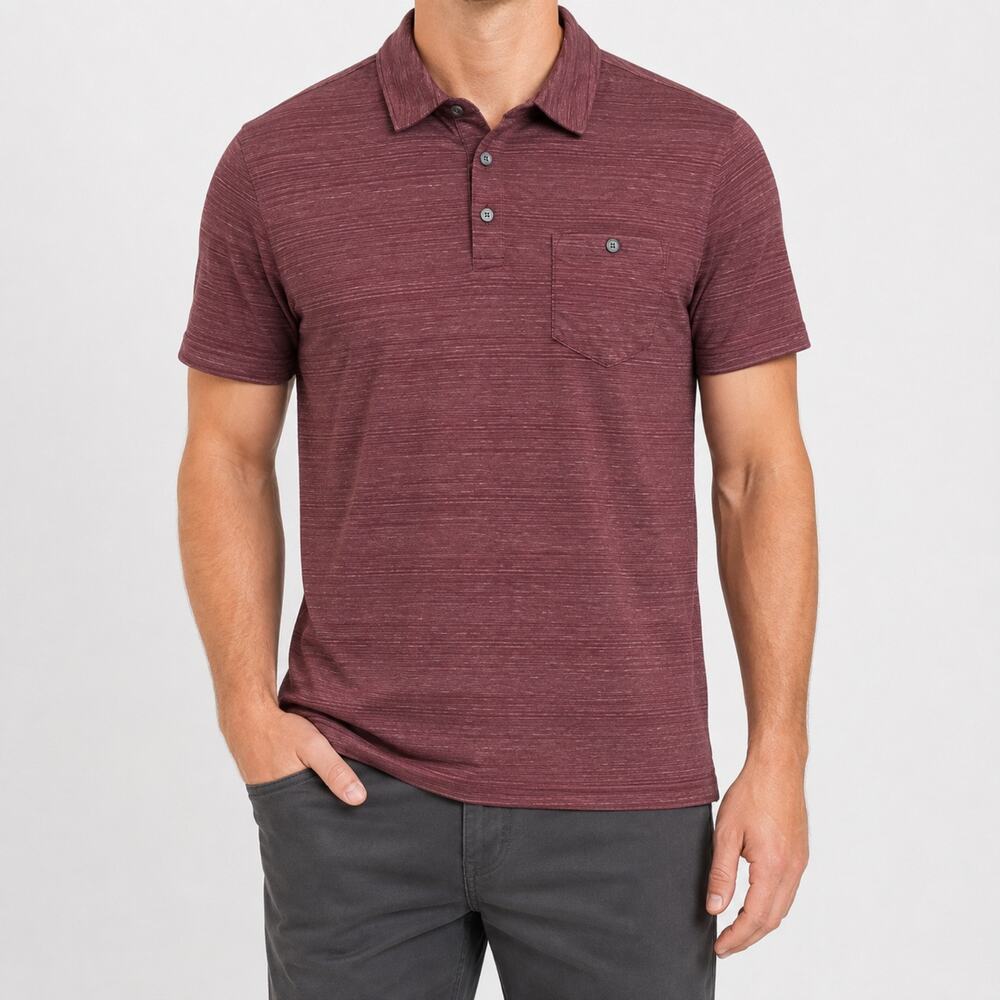 English Laundry Polo Shirt Mens Large Button Up Pocket Casual Burgundy Heather
